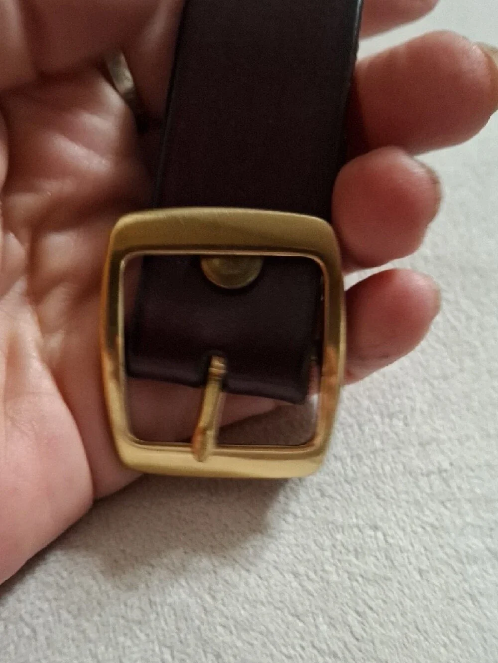 Men's Dark Brown Leather Belt with Gold Buckle